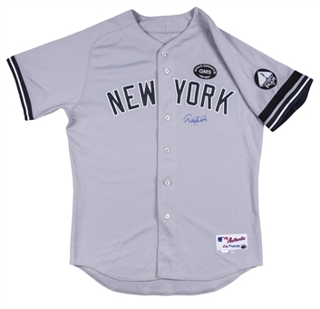 2010 Derek Jeter Game Used & Signed New York Yankees Road Jersey With George Steinbrenner & Bob Sheppard Memorial Patches & Ralph Houk Memorial Armband (Sports Investors, Steiner & JSA)